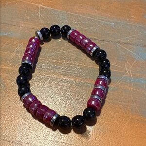 Elegant Black and Red Beaded Bracelet